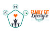 © Mohammad - Family Fit Lifestyle Month Poster Banner and Background Design Template Featuring Parents and Kids Exercising, Healthy Food Icons, and Wellness for Active Lifestyle, Fitness, Family Health