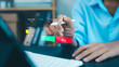 © Thawatchai Images - Modern fintech trading interface with hand using digital pen for buy sell investment