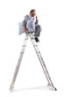© Ljupco Smokovski - Man in pajamas with a pillow sitting on top of a ladder and yawning