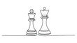 © muhammad - minimalist line art of chess king and queen pieces in continuous stroke style, symbolizing leadership, strategy, and power