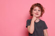 © New Africa - Portrait of cute little boy on pink background, space for text