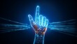© Milla - a 3d rendered hand made of lines indicating connection and interaction with technology the hand glows in a futuristic design with the index finger extended and facing toward the front
