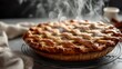 © Ilmi - Warm Baked Apple Pie with Golden Lattice Crust and Aromatic Cinnamon Steam Rising