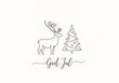 © Ziku - God Jul reindeer and christmas tree line art greeting card design