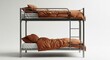 © Best JPG - Modern metal bunk bed with terracotta bedding against a white background