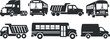 © Yana - Silhouette vector icon set showing various types of vehicles including trucks and buses for transportation and logistics projects