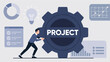 © adynue - Employee Pushing Large Project Wheel in Dynamic Corporate Illustration