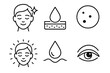 © Valentyna - Cryo Skin Recovery Icons. Line style icons of skin recovery after cryo: calm face with sparkle, dewy glow icon, redness reduced