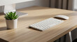 © Platon - Clean and minimalist workspace with technology and nature.A clean, minimalist desktop setup featuring a modern wireless keyboard and mouse on a light wood desk