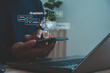 © MUNTHITA - AI assistant interaction, Virtual assistant apps, smart support systems, machine learning, digital communication concept. Person using smartphone chatbot powered by artificial intelligence.
