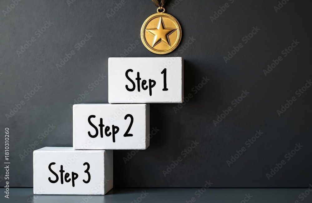 Step By Step Acivement Step by step process towards success. White blocks form stairs leading ...