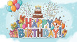 © Oleraj Hossin - Cute fox celebrating a happy birthday with cake and gifts