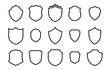 © KHATUN - Vector collection of outline shield shapes. A set of minimalist heraldic badge and emblem templates for creating security and protection logos