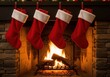 © FOYJUL - Four red christmas stockings hanging above a roaring fireplace