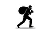 © MisMeta - Silhouette of a thief carrying a bag isolated on white background
