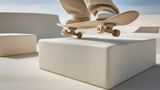 A skateboarder balancing on a textured foam block - Generative AI
