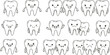 © SHOJEB - Grid of cartoon tooth characters showing diverse emotions and gestures with accessories like bows, blush, tears, and interactions