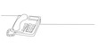 © bakullogo - Continuous line drawing of a desk telephone with a handset resting.One line drawing of an office phone with keypad and coiled cord in a minimalist style.