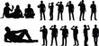 © It's Majed Here - Black silhouettes of people drinking beverages, men standing with bottles, couple sitting together, man lying down relaxing, vector illustration set isolated on white background.
