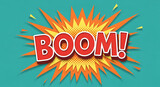 Explosive boom comic book style word art with starburst background