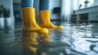 © amarta - Person wearing yellow rain boots wading through flooded room