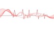© lei - lifeline. Abstract medical illustration of a heartbeat rhythm with flowing red lines on a white background. STEM education sheets, lab safety posters, designed for biotech research communications.