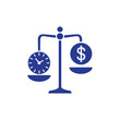 © Neo Vector Pro - Time is money concept with a balance scale showing time and money for financial planning and investment, illustrating business value and efficient spending