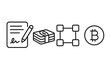 © typepng - Business and finance symbols showing agreement, cash, decentralized network, and digital currency