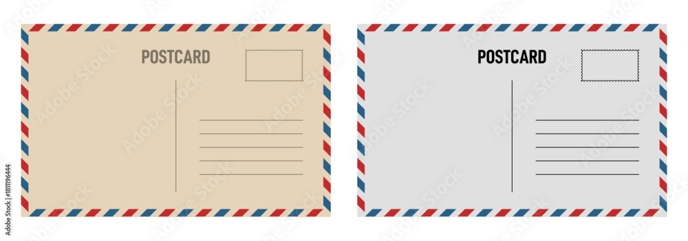 Vector illustration of a blank vintage travel postcard backside with ...