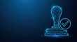 © Eman Suardi - Digital stamp with glowing blue geometric lines symbolizing approval and certification on a dark background