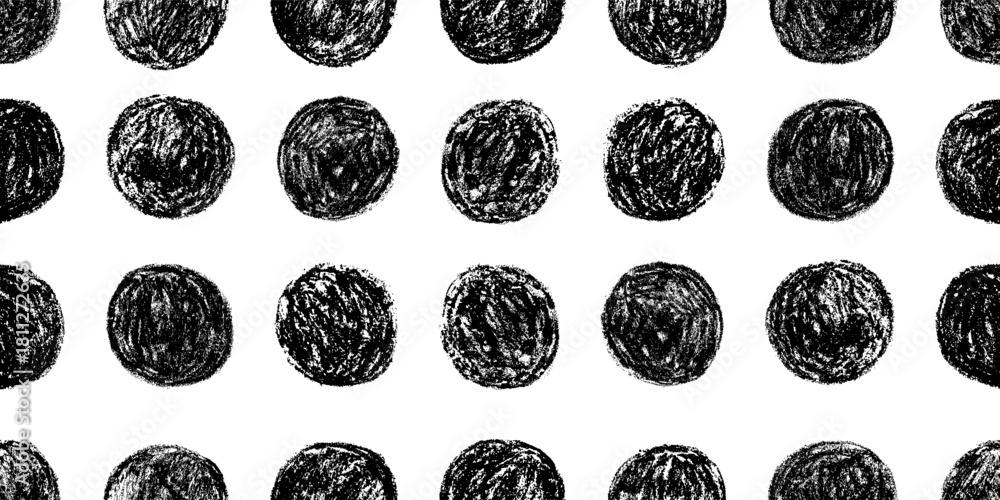 Seamless pattern with black round shapes, monochrome circles with wax ...