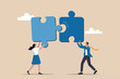 © Design gallery - Business team collaboration combining puzzle pieces for success