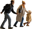 © master1305 - Happy family walking hand in hand in winter casual clothing on transparent background. Concept of lifestyle movement visuals, tourism promotions, and family advertising
