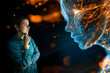 © Westend61 - Woman analyzing AI chatbot face with glowing digital network