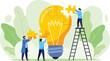 © naruto - Teamwork completing light bulb puzzle illustration creative collaboration and achieving goals together