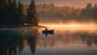 © Mykola - Solitary fisherman in a misty lakeside at dawn in a wooden rowboat
