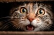 © Michael - Domestic cat peeking from a cardboard box with a shocked expression
