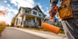 © Zarana  - Painter holding a paint roller in front of a house, ready to start a home improvement project