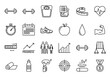 © Adam - Vector icon set of health and fitness symbols for a healthy lifestyle. Outline graphics for gym workouts, diet, and progress tracking concepts