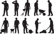 © Vexory - Lawn care workers silhouette set for landscaping