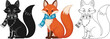 © Adobe - Set of three cute cartoon fox illustrations in color, silhouette and outline