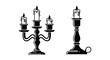 © MALA - Black and white illustration of a candelabra and a single candlestick