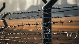 entanglement. Layers of barbed wire forming impenetrable barrier, sharp metallic texture, industrial security. safety posters.