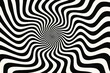 © Jafree - Psychedelic black and white warped spiral pattern with wavy lines, abstract optical illusion background for graphic design and art.