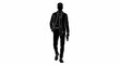 © holik - Silhouette of a man in stylish attire walking forward with confidence.