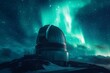 © somchaichoosiri - Telescope on a mountain under a green aurora in a starry night sky