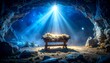 © Nirmala D'Souza - Inside the cave with empty wooden manger. Birth of Jesus Christ.