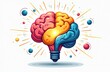 © Viktor - Illustration presents colorful human brain in form of light bulb. Graphic shows idea generation smart thinking, innovative solutions. Creative design concept represents mind processing, learning.