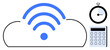 © robu_s - Cloud with wireless signal, stopwatch, and calculator symbolizing data transfer, efficiency, and technology. Ideal for connectivity, data storage, cloud solutions, time management wireless tech