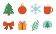 © Igor - Festive holiday icons: christmas tree, ornament, snowflake, hot cocoa, bow, gift, branch, snow globe